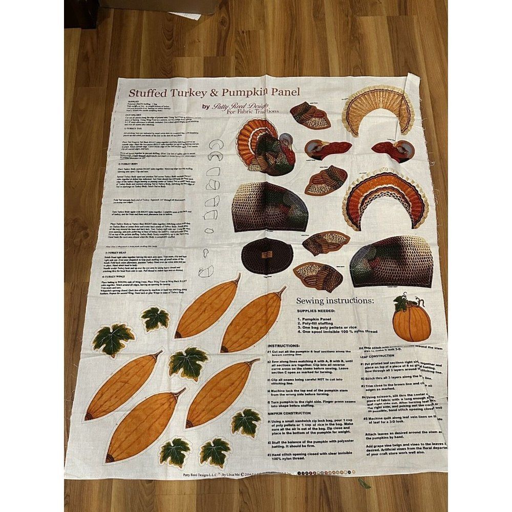 Cut and Sew Stuffed Turkey and Pumpkin Cotton Fabric Panel Patty Reed Designs